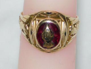 Vintage Balfour 10k Gold 1943 Ladies High School Class Ring Red Stone And Eagle