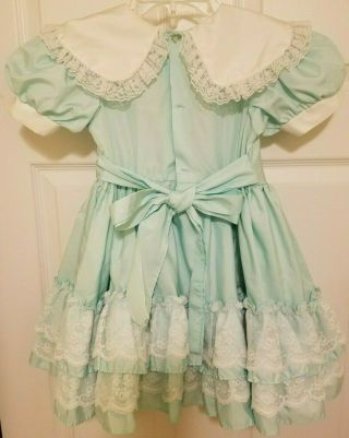 VINTAGE MARTHA ' S MINIATURE Party/Pageant Dress Aqua Blue,  white lace trim Size 5 2