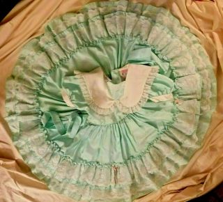 VINTAGE MARTHA ' S MINIATURE Party/Pageant Dress Aqua Blue,  white lace trim Size 5 3