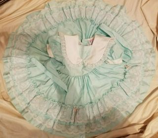 VINTAGE MARTHA ' S MINIATURE Party/Pageant Dress Aqua Blue,  white lace trim Size 5 7