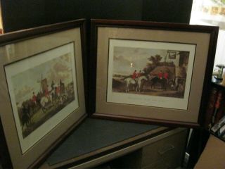 Pair Vintage Art Prints - English Hunt Scenes - " The Meet " & " Return From The Hunt "