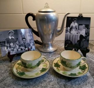I Love Lucy Vintage Set Props: Coffee Percolator,  Cups And Saucers.  Tv History