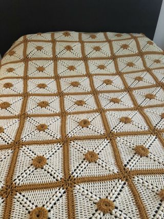VTG Crochet Granny Square Handmade Throw Queen Size Bed Quilt 4