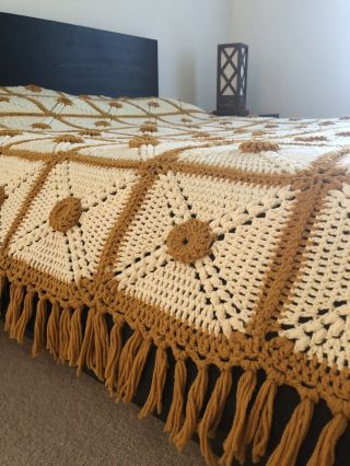 VTG Crochet Granny Square Handmade Throw Queen Size Bed Quilt 5