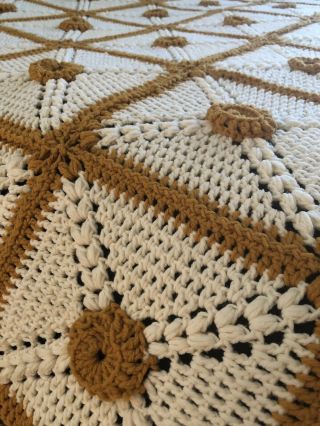 VTG Crochet Granny Square Handmade Throw Queen Size Bed Quilt 7