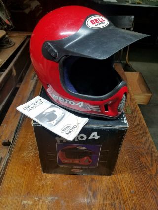 Vintage Bell Moto 4 Motorcycle Helmet Motocross Force Flow,  & Box 7 5/8