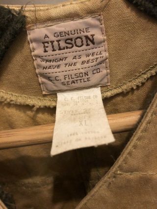 Vintage Very Old Filson Hunting Vest Cotton Style 32 XL 2