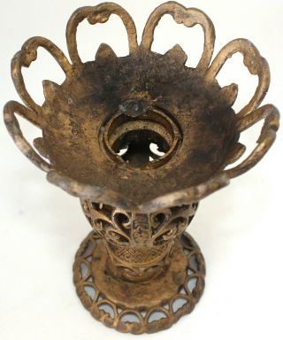 Vintage Painted Cast Iron Candle Holder Gold Bronze Color Japan Scallop Scroll 4