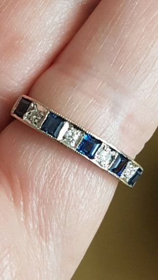 Vintage 18ct White Gold Diamond & Sapphire Half Eternity Ring 3g