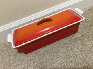 Vintage Le Creuset Cast Iron Enamel Flame Orange Pate Terrine Pan Loaf Pan 12”