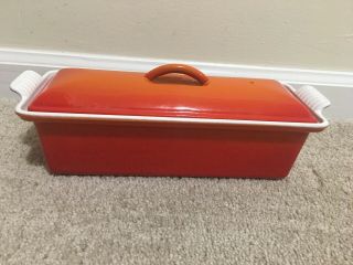 VINTAGE LE CREUSET CAST IRON ENAMEL FLAME ORANGE PATE TERRINE PAN LOAF PAN 12” 2