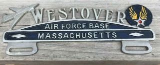 Vintage Military Westover Afb Base Chicopee Ma License Plate Topper