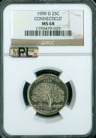 1999 - D Connecticut Quarter Ngc Mac Ms68 2nd Finest Cameo Pl Rare Spotless
