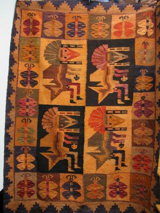 VINTAGE ESTATE HAND WOVEN PERUVIAN LAMBS WOOL RUG TAPESTRY WALL HANGING 3