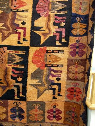 VINTAGE ESTATE HAND WOVEN PERUVIAN LAMBS WOOL RUG TAPESTRY WALL HANGING 4