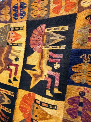 VINTAGE ESTATE HAND WOVEN PERUVIAN LAMBS WOOL RUG TAPESTRY WALL HANGING 8