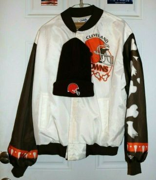 Vintage Chalkline Xl Cleveland Browns Dawg Fanimation Jacket Bulldog With Cap