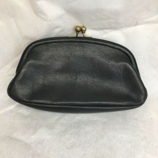 Vintage Coach Black Leather Kisslock Coin Purse Makeup Bag Clutch Utility Wallet