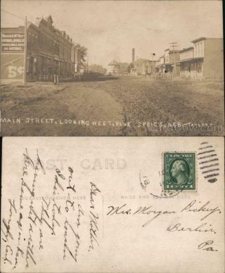 Rppc Blue Springs,  Ne Rare: Main Street,  Looking West Gage County Nebraska Vintage