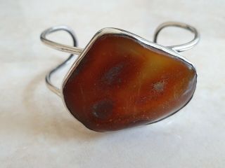 Denmark A.  Ring 925s Sterling Silver Bangle With Amber