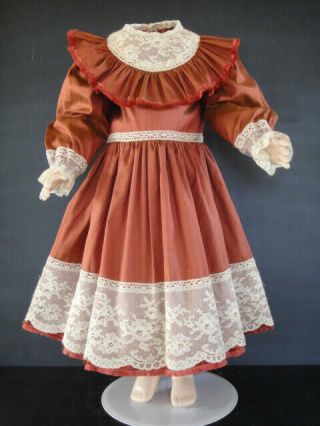 Rust Silk French Doll Dress For 28 - 30 " Doll - High Waist - Antique Style France