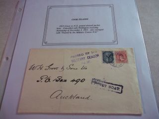 Rare Cook Islands 1915 Packet Boat Military Censor Cover To Zealand - Stamp