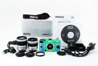 Rare Pentax Q10 Green Body W/ 02 Standard And 06 Telephoto Twin Lens [exc]japan