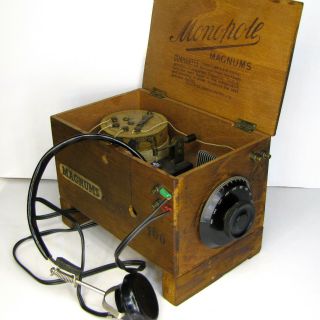 Crystal Radio Set Vintage Homemade Cigar Box Valve Wireless Headphones Antique