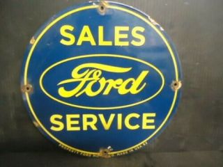 12 " Vintage 1962 Ford Motor Company Sales & Service Porcelain Sign