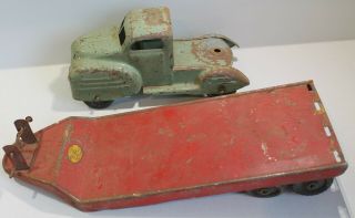 Vintage 1940 ' s LINCOLN TOYS transport trailer truck Pressed steel made in Canada 3