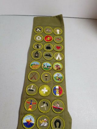 Vintage Bsa Boy Scouts Of America Merit Badge Sash & 27 Merit Badges 1970 