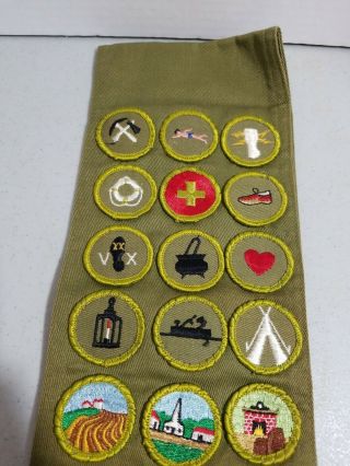Vintage BSA Boy Scouts of America Merit Badge Sash & 27 merit badges 1970 ' s O 2
