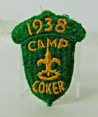 Vtg.  Bsa Camp Coker 1938 Patch - Acorn Shape Green Society Hill South Carolina