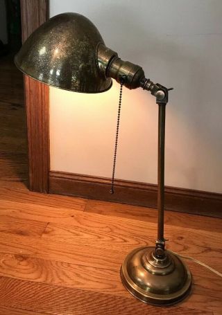 Vintage Industrial Articulating Hubbell Brass Desk Lamp Light Shade Iron Base