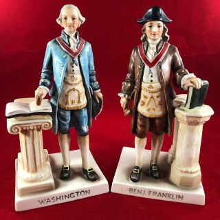Vintage Masonic Porcelain Goebel George Washington And Ben Franklin Bookends.