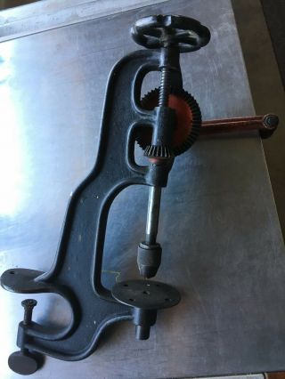 Vintage Goodell & Pratt bench Mount Cast Iron Hand Crank Drill Press 3
