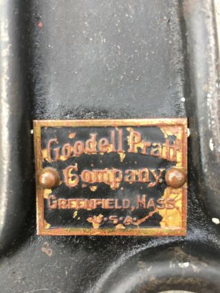 Vintage Goodell & Pratt bench Mount Cast Iron Hand Crank Drill Press 5