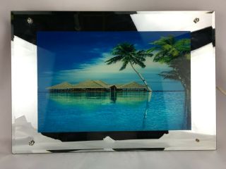 Vintage Moving Lighted Motion Picture Mirrored Wall Decor Tropical Beach Scene