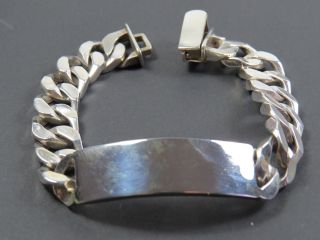 Heavy Vintage Sterling Silver Flat Bright Cut Curb Link Identity Bracelet 1977