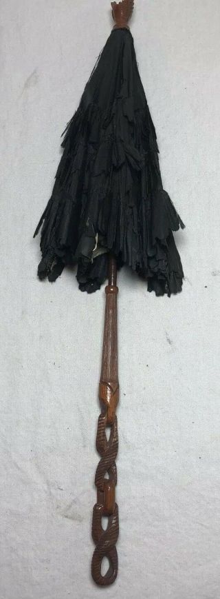 Vtg 1800s Victorian Umbrella Parasol Carved Handle Brown Tlc Antique Little