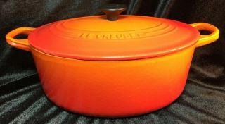 Vintage Le Creuset Oval Dutch Oven 25 Flame Red Orange Enameled Cast Iron 3 1/2