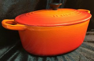 Vintage Le Creuset Oval Dutch Oven 25 Flame Red Orange Enameled Cast Iron 3 1/2 3