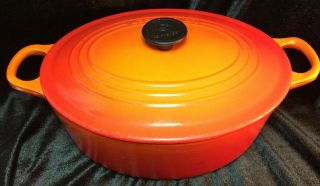 Vintage Le Creuset Oval Dutch Oven 25 Flame Red Orange Enameled Cast Iron 3 1/2 4