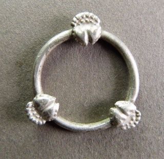 French Silver Three Crowned Hearts Ring Fede Wedding Annular Brooch - 16th - 17th