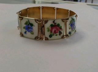 Vintage Sterling Silver Gold Wash Elvik & Co.  Norway Flower Enamel Bracelet 7 