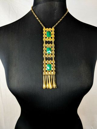 Joan Rivers Jewellery Long Dangling Tasseled Green Faceted Cabochon Necklace