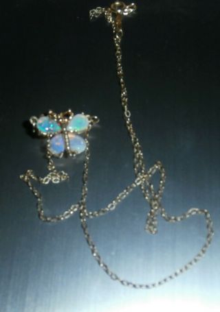 Vintage 14 K Yellow Gold Opal Butterfly Necklace 1.  6 Grams