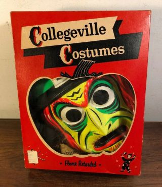 Vintage Collegeville Witch Halloween Costume W Mask Large Sparkle Velvet