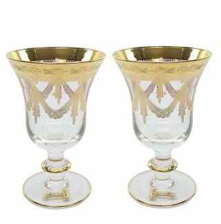 Interglass Italy " Wine " 2 - Pc Luxury Crystal Glasses,  Vintage Design,  24k Gold