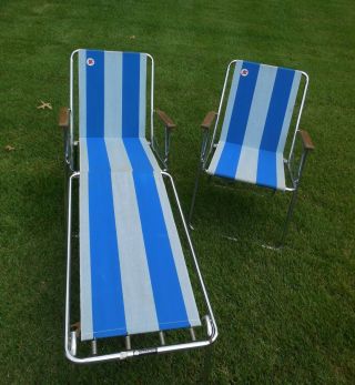 Vintage Blue Zip Dee Rv Camping Lawn Chairs,  Lounge Ext.  Airstream Scotty